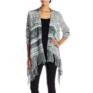 Jessica Simpson Green Patterned Cardigan Fringe Hem, Medium